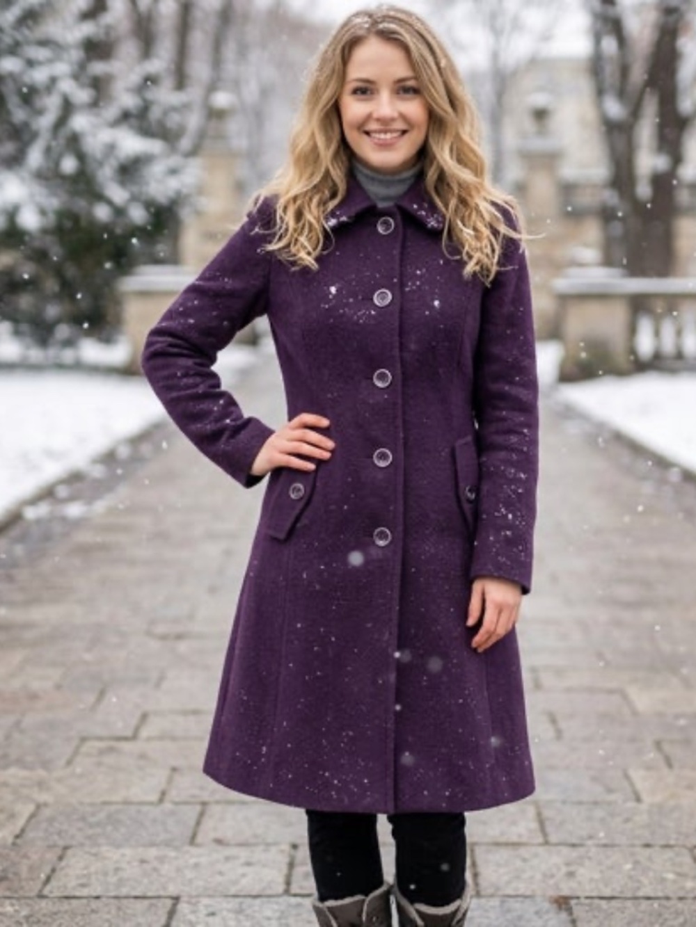 Lands' End Purple Wool and Cashmere Blend Car Coat